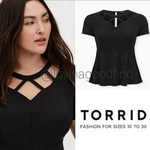 TORRID BLACK CREPE CAGED PEPLUM TOP NWT sz 2